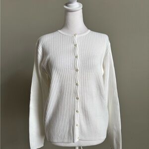 Talbots Classic White Ribbed  Cardigan 90’s Vintage Small